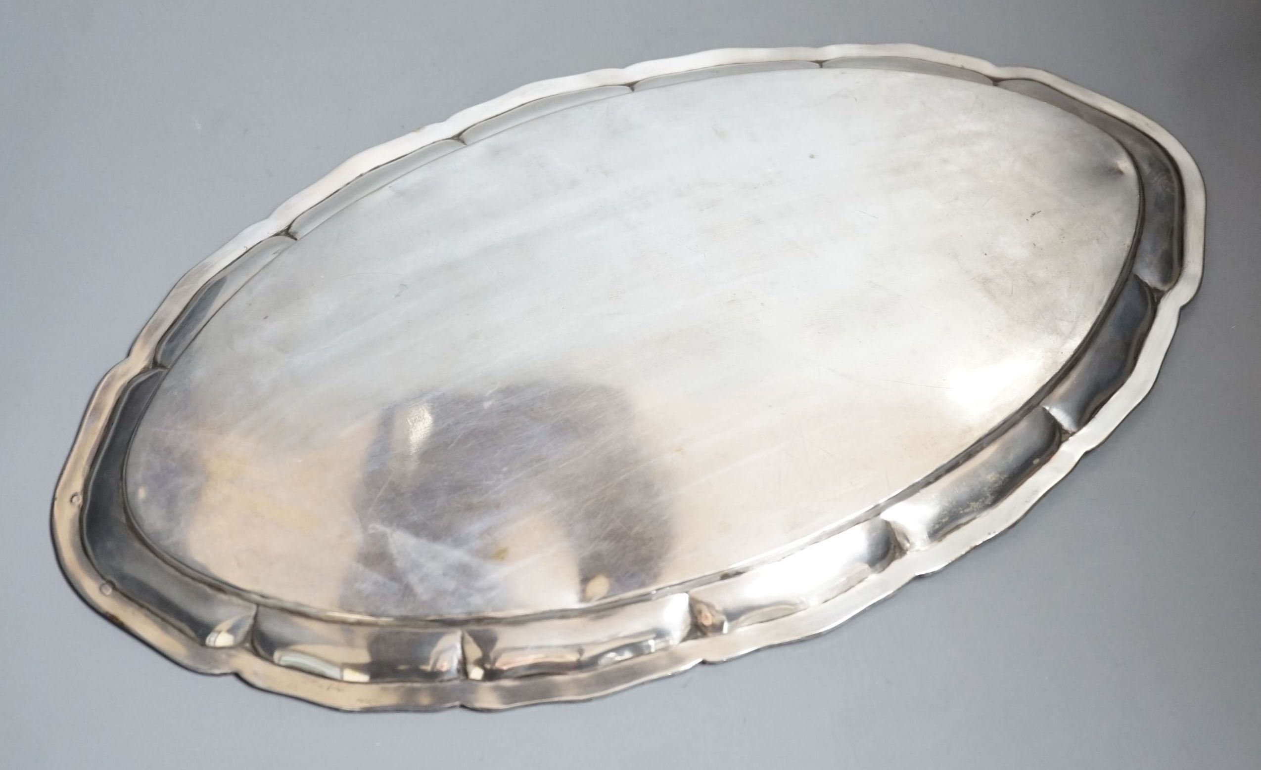 An Austro-Hungarian white metal oval serving platter, 38cm, 14oz.